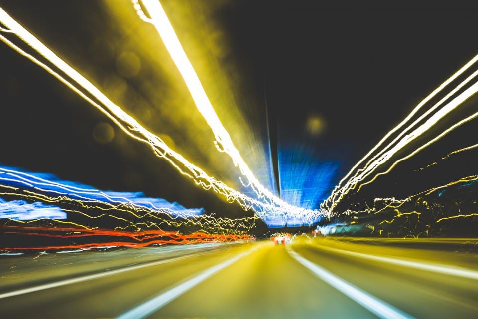 Night track, light trails