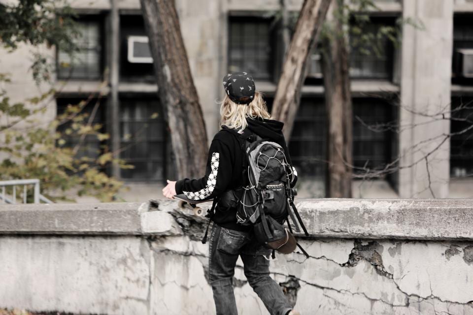 Silhouette on the street with a skateboard