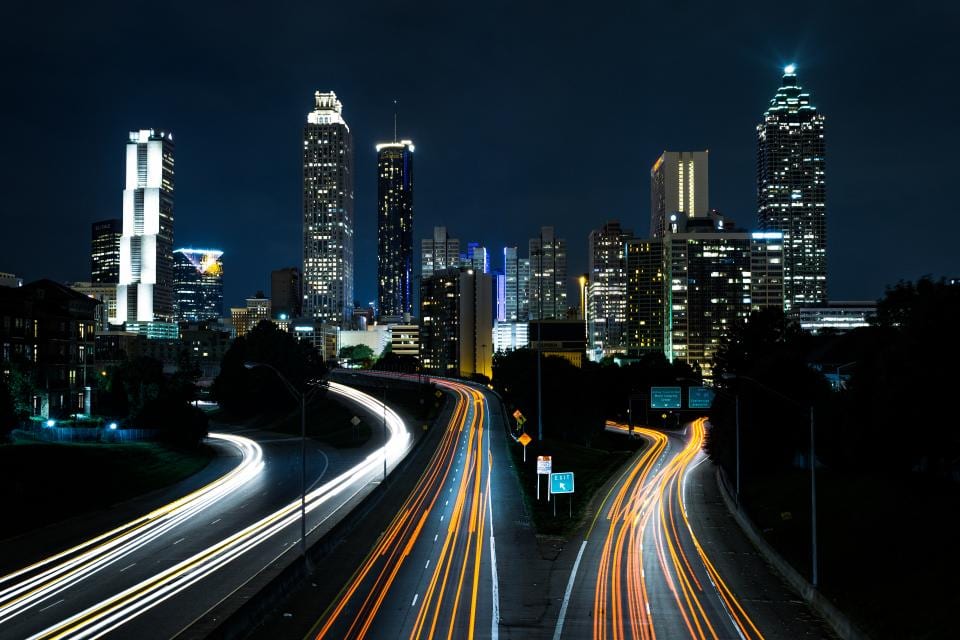 Night city, light trails